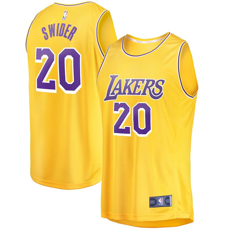 Men Los Angeles Lakers 20 Cole Swider Fanatics Branded Gold 2022-23 Fast Break Replica Player NBA Jersey